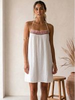 Κοντό Boho Halter Φόρεμα-Λευκό