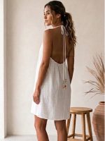 Κοντό Boho Halter Φόρεμα-Λευκό - Image 4