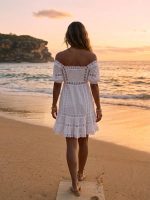 Κοντό off-shoulder Φόρεμα με Δαντέλα-Λευκό - Image 3