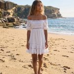 Κοντό off-shoulder Φόρεμα με Δαντέλα-Λευκό