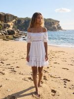 Κοντό off-shoulder Φόρεμα με Δαντέλα-Λευκό