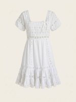 Κοντό off-shoulder Φόρεμα με Δαντέλα-Λευκό - Image 7