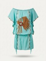 Μίνι Φόρεμα off-shoulder-Τιρκουάζ - Image 3