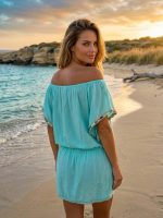 Μίνι Φόρεμα off-shoulder-Τιρκουάζ - Image 4