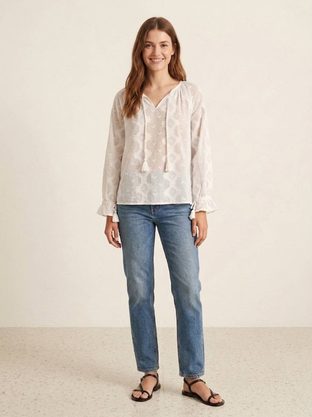 blouse_longsleeve_white-2 Τοπ-Πουκάμισο με V-neck-Λευκό - Image 1