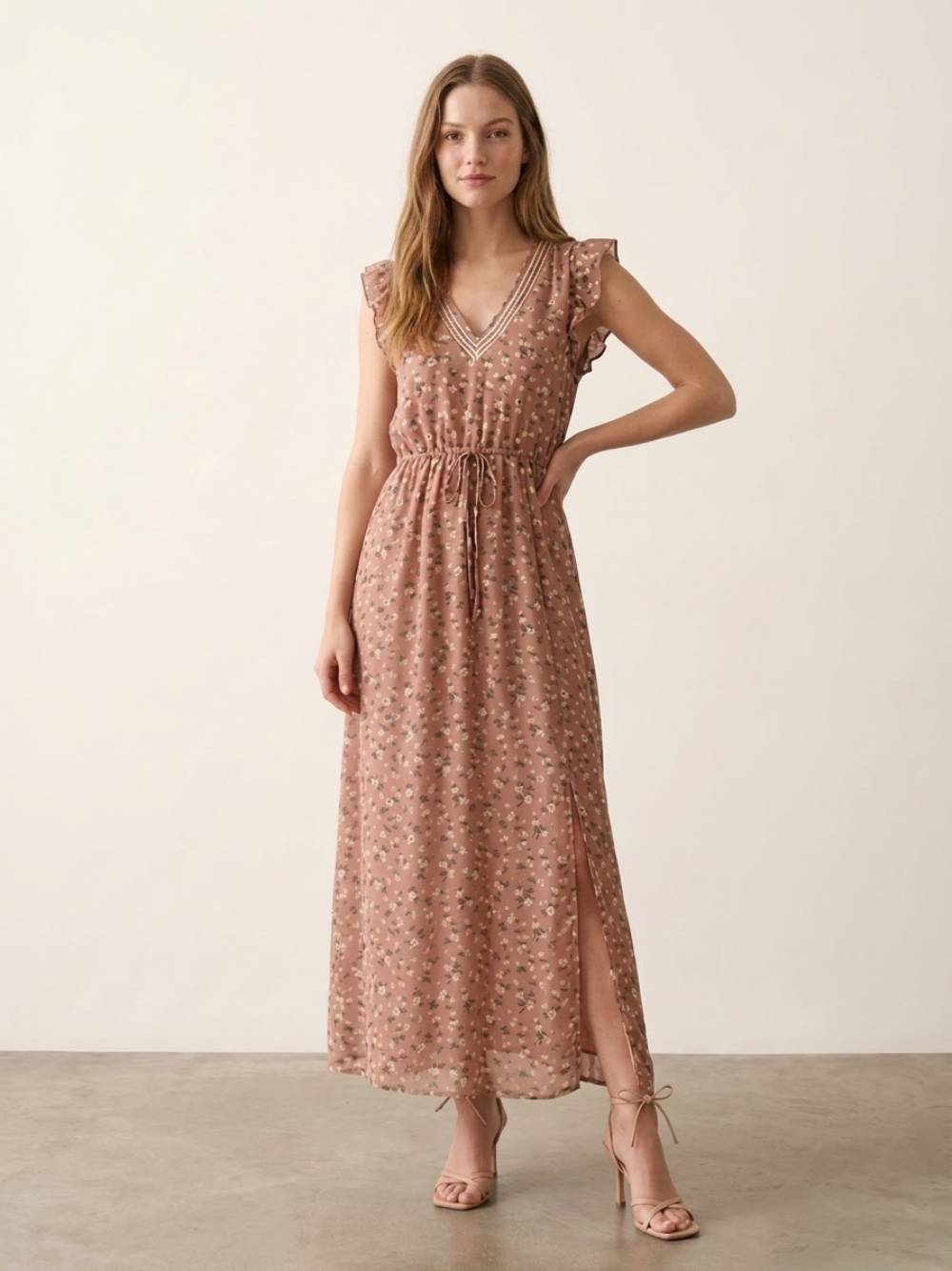 dress_long_bloom_beige-3 Μακρύ Φόρεμα Φλοράλ-Μπεζ - Image 1