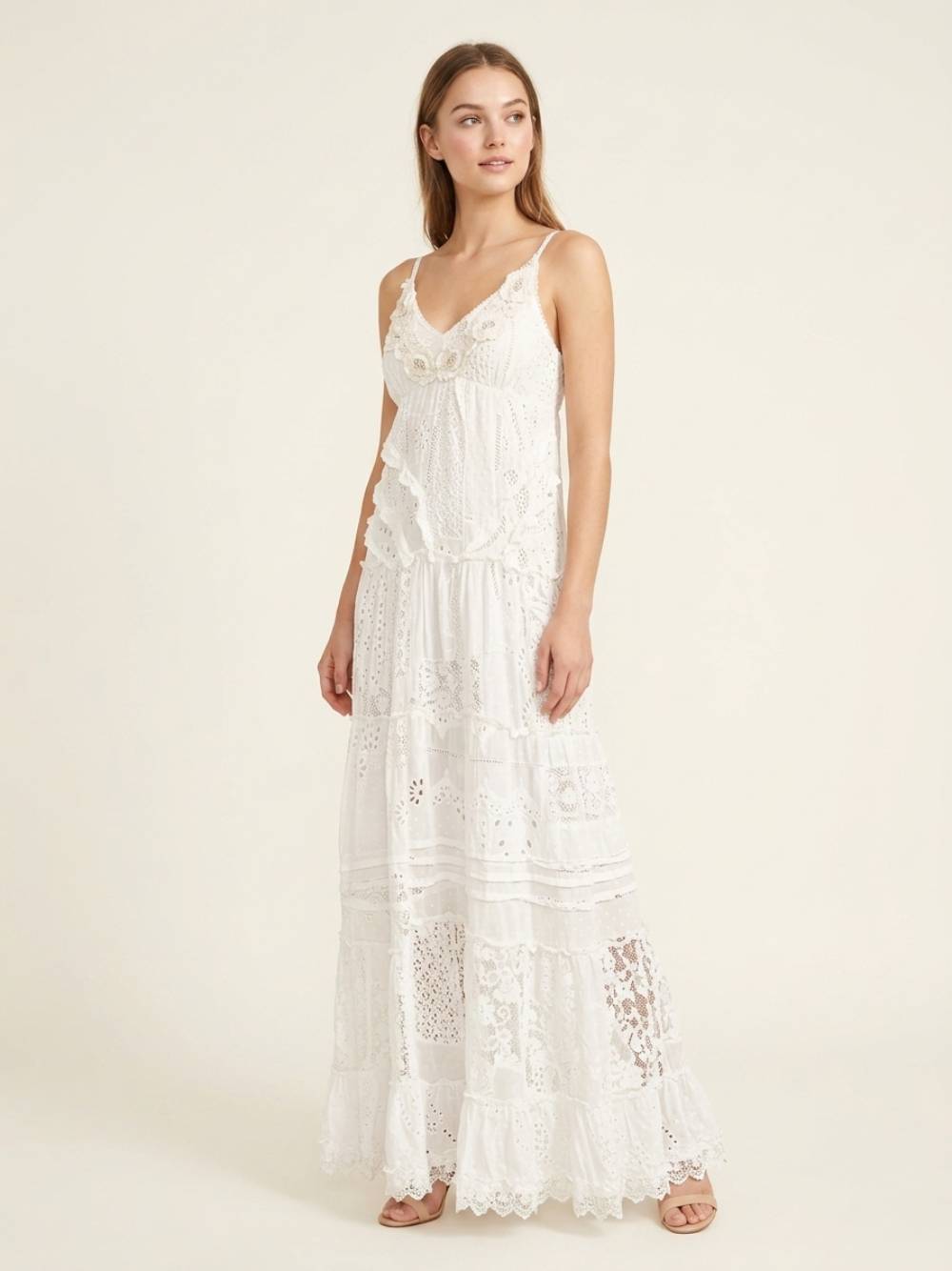 dress_long_embroidery_white-4 Μακρύ Φόρεμα με Broderie Λεπτομέρειες-Λευκό - Image 1