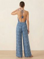 Ολόσωμη Φόρμα Halter-Εμπριμέ Μπλε - Image 4
