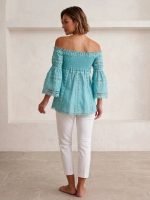 Off-shoulder Τοπ με Δαντέλα-Τιρκουάζ - Image 4