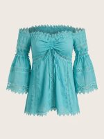 Off-shoulder Τοπ με Δαντέλα-Τιρκουάζ - Image 7