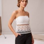 Τοπ Strapless με Δαντέλα-Λευκό