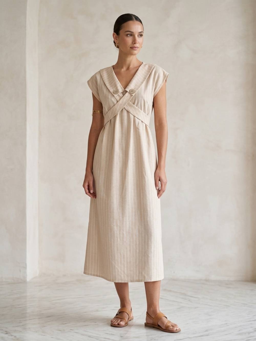 dress_long_ecru-7 Midi Φόρεμα Αμάνικο-Εκρού - Image 1