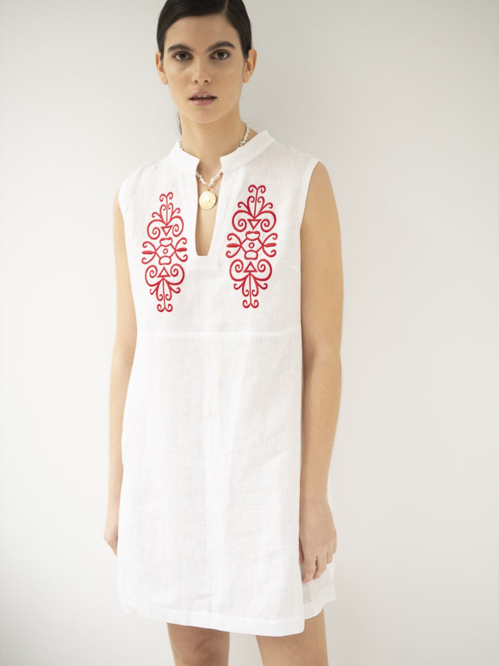 dress_mini_sleeveless_embroidery_white-7 Μίνι Φόρεμα με Κέντημα-Λευκό - Image 1