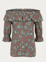 Off-shoulder Gingham Τοπ με Βολάν - Image 3