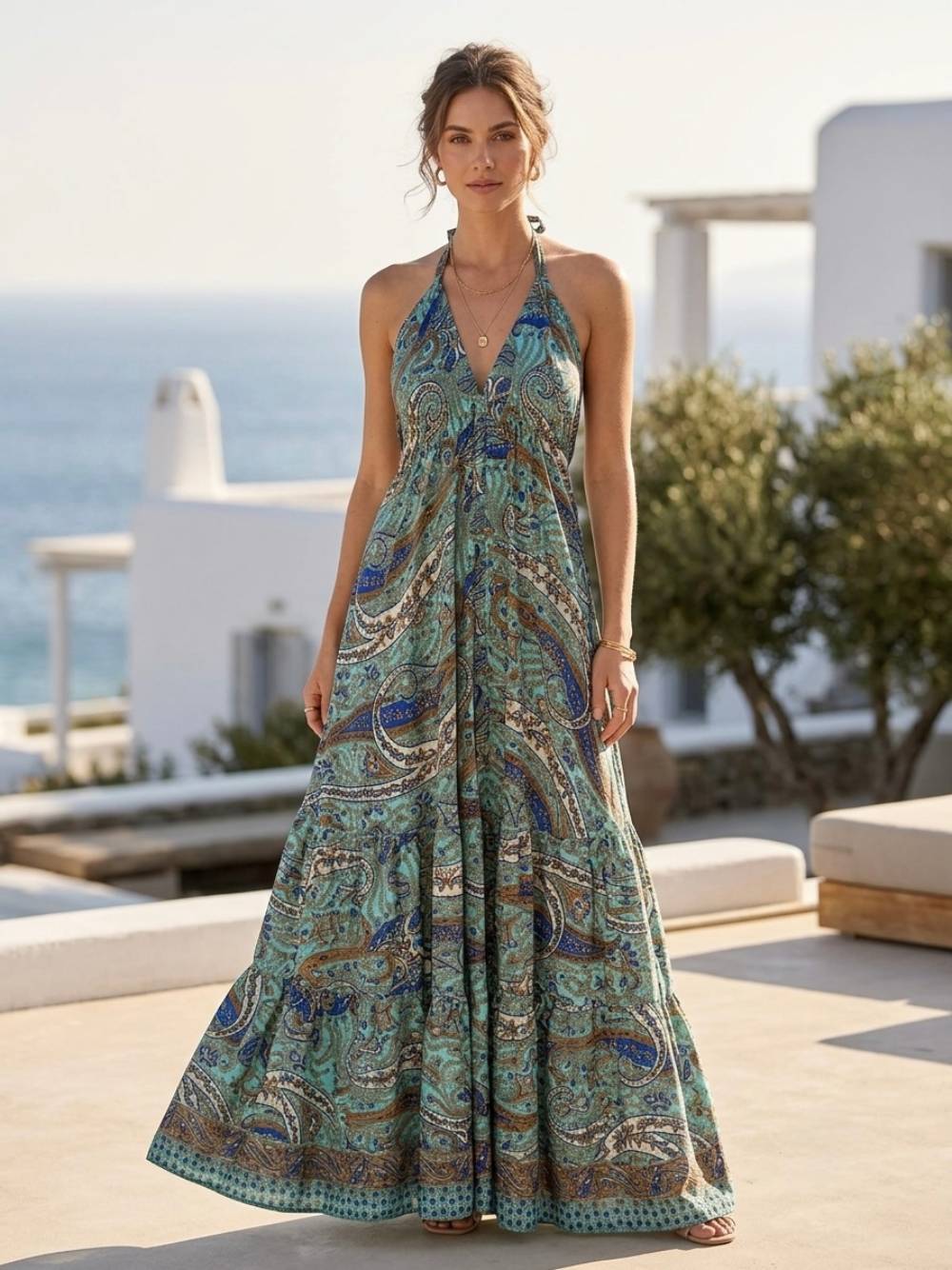 dress_maxi_halter_paisley_green-3 Maxi Halter Φόρεμα με Μοτίβο Paisley - Image 1
