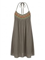 Μίνι Φόρεμα Halter με Κέντημα-Χακί - Image 2
