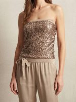 Strapless Ολόσωμη Φόρμα με Παγιέτες-Μπεζ - Image 2