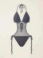 Πλεκτό Monokini-Γκρι με Ασημί Lurex - Image 4