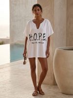 Oversized T-Shirt με τύπωμα-Λευκό