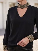 Μπλούζα με Choker και Κεντημένη Αλυσίδα-Μαύρο - Image 2