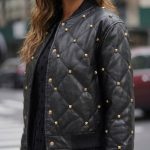 Eco Leather Bomber Jacket Καπιτονέ με Χρυσά Τρουκς-Μαύρο