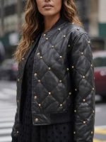 Eco Leather Bomber Jacket Καπιτονέ με Χρυσά Τρουκς-Μαύρο