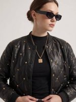 Eco Leather Bomber Jacket Καπιτονέ με Χρυσά Τρουκς-Μαύρο - Image 8