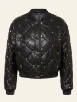 Eco Leather Bomber Jacket Καπιτονέ με Χρυσά Τρουκς-Μαύρο - Image 4