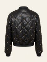 Eco Leather Bomber Jacket Καπιτονέ με Χρυσά Τρουκς-Μαύρο - Image 5