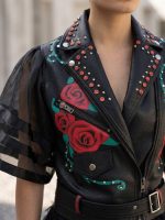 Eco Leather Painted Biker Τζάκετ-Μαύρο - Image 4