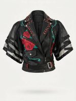 Eco Leather Painted Biker Τζάκετ-Μαύρο - Image 6