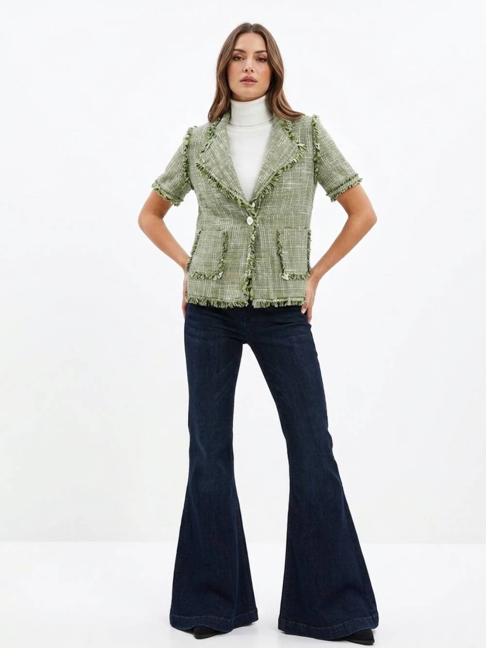 jacket_tweed_shortsleeve_sage_green-3 Tweed Σακάκι με Κοντό Μανίκι-Sage Green - Image 1
