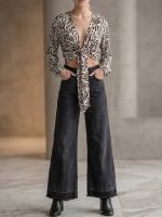 Wide Leg Jeans με Τύπωμα-Washed Black