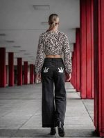 Wide Leg Jeans με Τύπωμα-Washed Black - Image 3