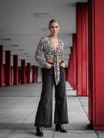 Wide Leg Jeans με Τύπωμα-Washed Black - Image 2