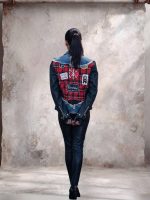 Eco Leather Biker Τζάκετ με Αποσπώμενο Denim Γιλέκο και Patch Back