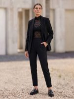 Tailored Tappered Παντελόνι με Ελαστική Μέση-Μαύρο