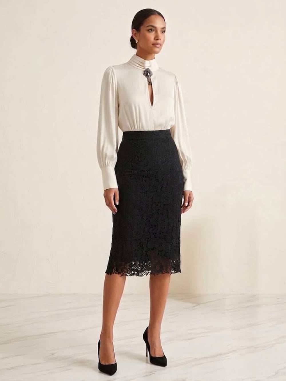 skirt_midi_lace_pencil_black-2 Δαντελένια Pencil Φούστα-Μαύρη - Image 1
