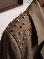 Μακριά Καπαρντίνα με Χρυσά Studs και Πλισέ Πλάτη-Χακί Olive - Image 7