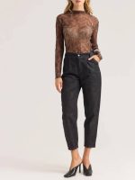 Ψηλόμεσο Tappered Denim Παντελόνι-Μαύρο