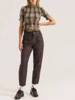 Ψηλόμεσο Tappered Denim Παντελόνι-Καφέ - Image 4